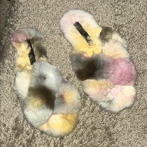 Multicolor Faux Fur Slippers